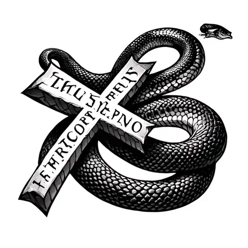 Cross Made From Words With A Snake Wrapped Around It