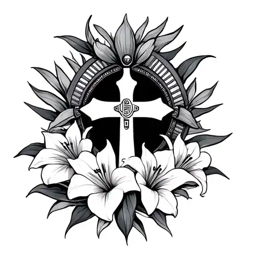 Egyptian Cross With Lilys Surrounding