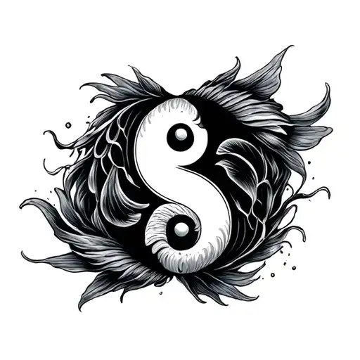 Yin And Yang Symbol With Joy Fish Swimming Around The Symbol