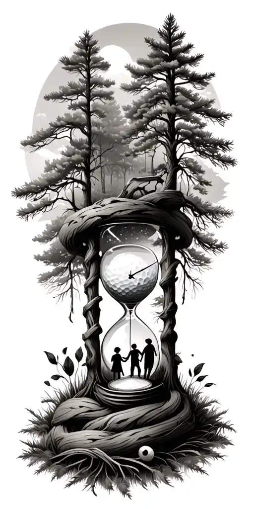 Pine Forest Wrap Around And Family Tree And Hour Glass Father With 3 Kids And Golf