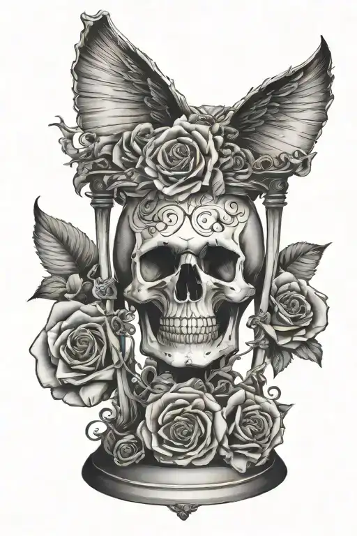 Thorns Rose Hourglass Skull With Quotes Time Waits For No Man