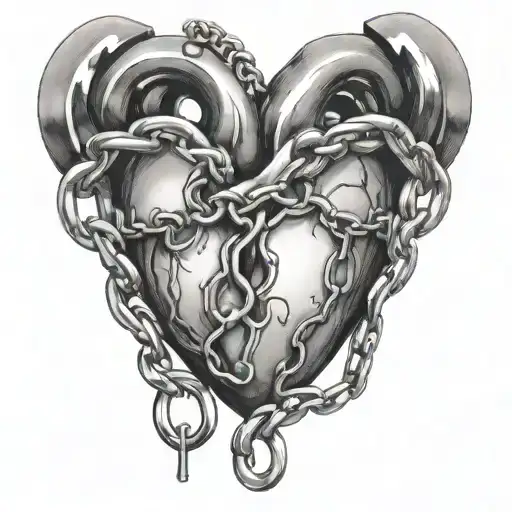 Human Heart Locked Up With A Chain And A Lock Intertwined