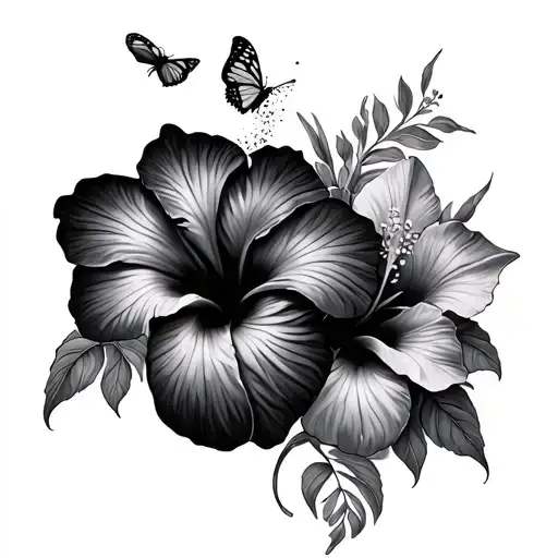 Hibiscus And Butterfly With Imprint