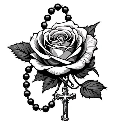 Rosary With Beads Wrapping Qith A Rose