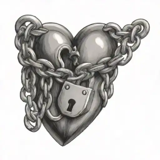 Chain Wrapped Around An Anatamoical Heart And A Lock On The Chain