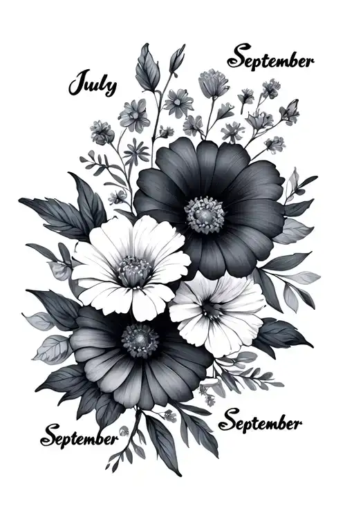 July And September Birth Flowers With Names Written Vertically