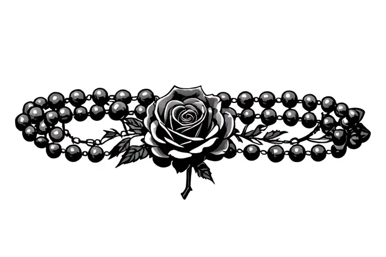 Rosary With Beads Wrapping Qith A Rose