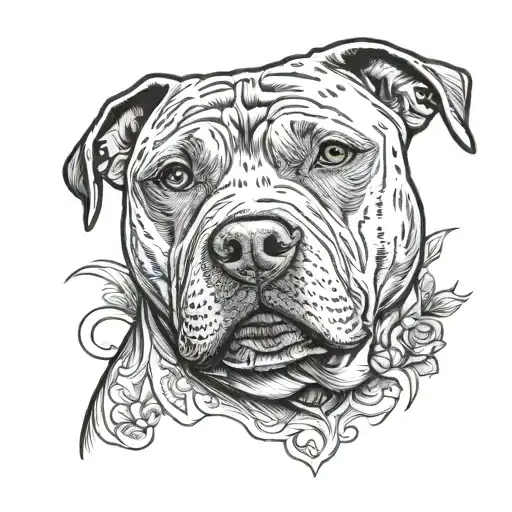 Staffordshire Terrier With One Thin Line Tattoo Design