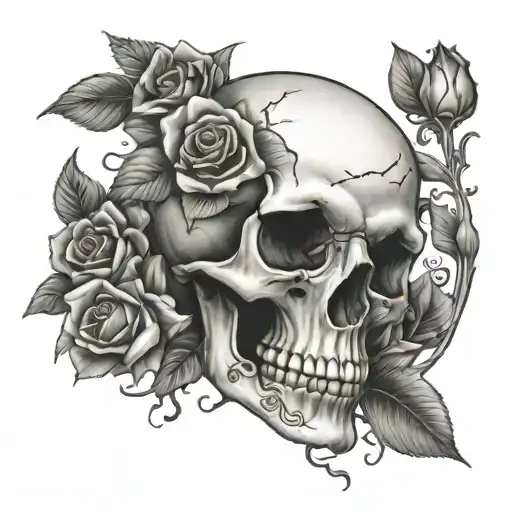 Scull And Roses Growing