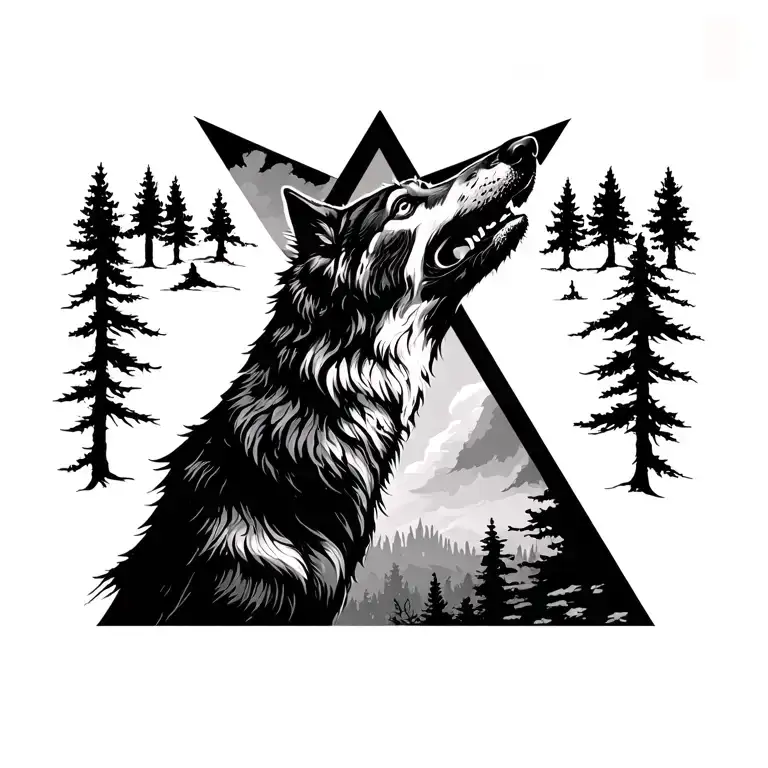 Triangle Trees Wolf Howling