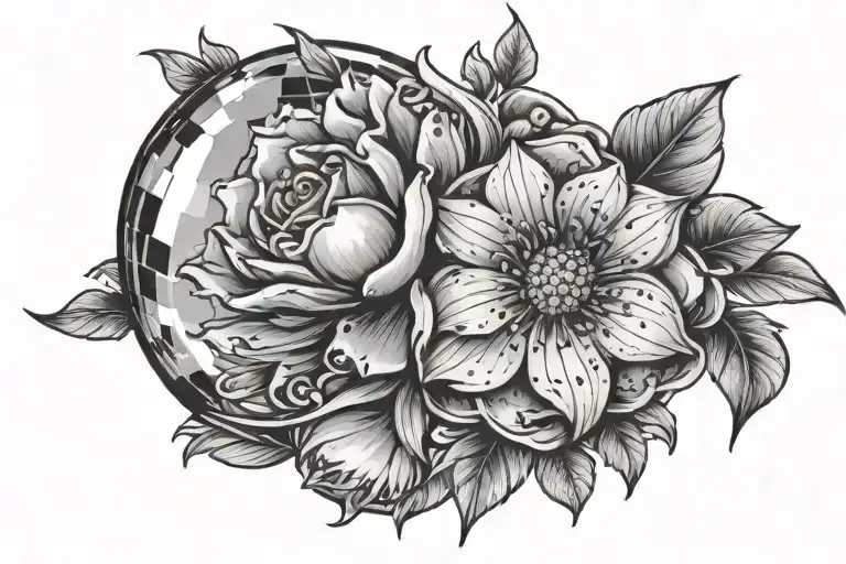 Mirror Ball And Flower Blooming