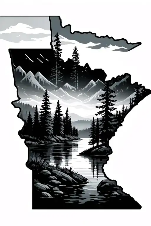 Minnesota State Outline With Wilderness Lake Scene