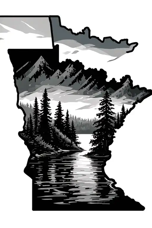 Minnesota State Outline With Wilderness Lake Scene