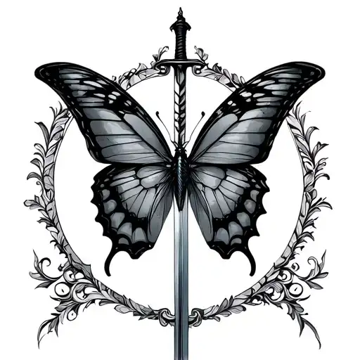 Butterfly And Sword Tattoo Line Drawing