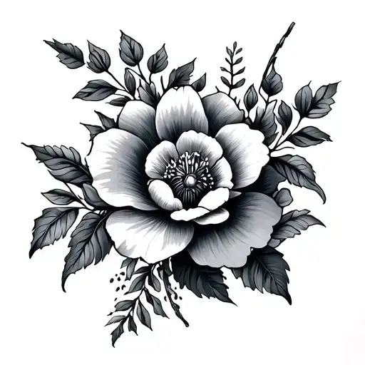 Traditional Flowers Black Grey