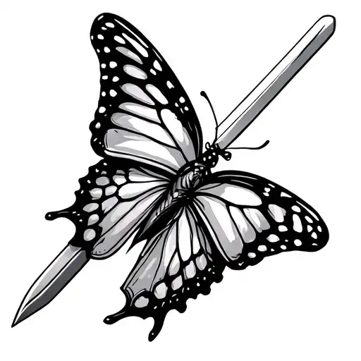 Butterfly And Sword Tattoo Line Drawing Style