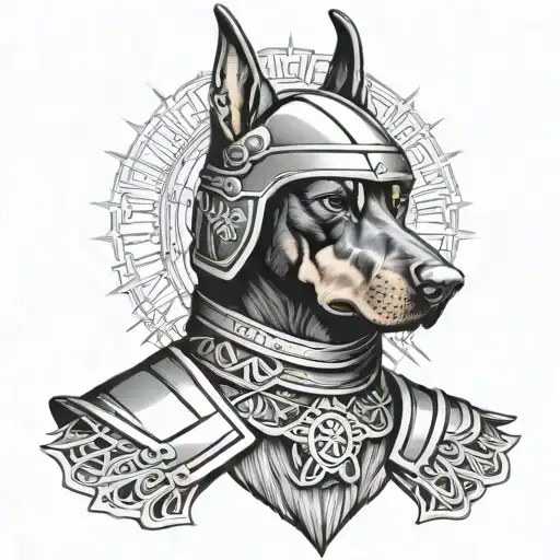 Doberman Samurai Head With Helmet