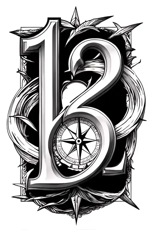 Number 12 And Compass Rose Intertwined