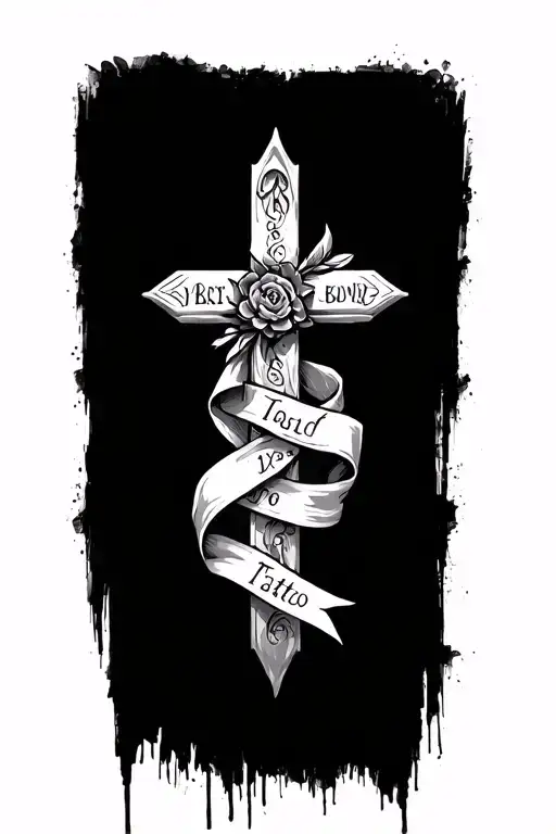 Cross Wrapped With A Ribbon With The Words