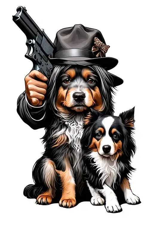 Babbe Holding A Gun And A Dog