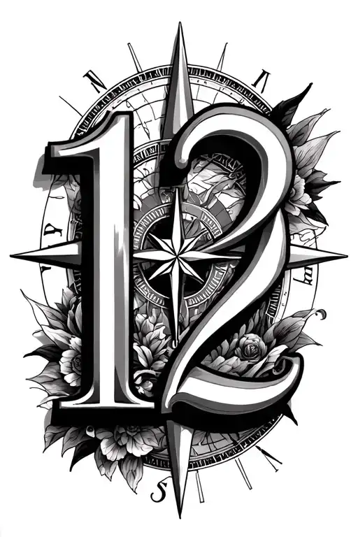 Number 12 And Compass Rose