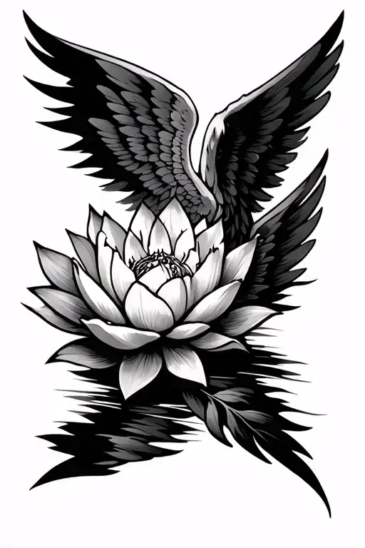 Lotusa With Left And Right Angel Wing With Intellectual Fine Lines And Points And Jewelry