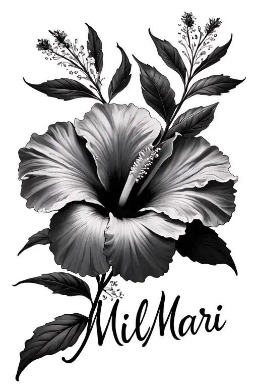 A Hibiscus Flower And Then The Stem In Cursive With The Name Milimari
