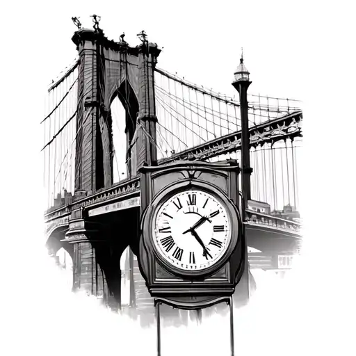 Time Clock Nyc Train Running Brooklyn Bridge
