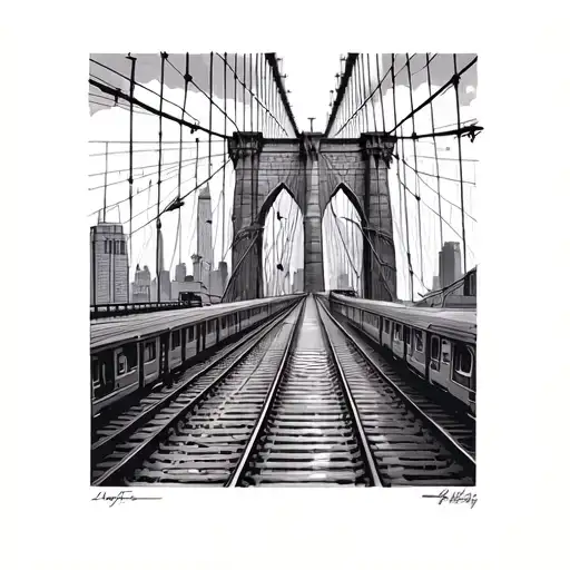 Nyc Train Running Brooklyn Bridge Spanning Across