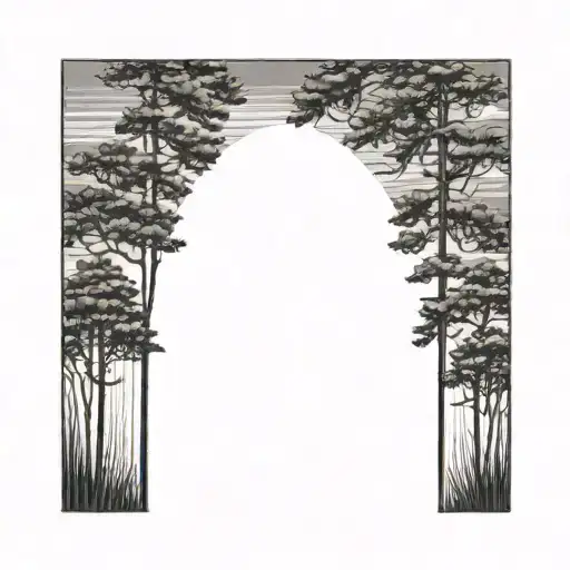 Cluster Of Pine Trees With Rays Of Sunlight