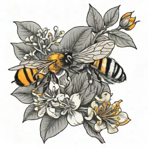 Honey Bee And Orange Blossom Tree