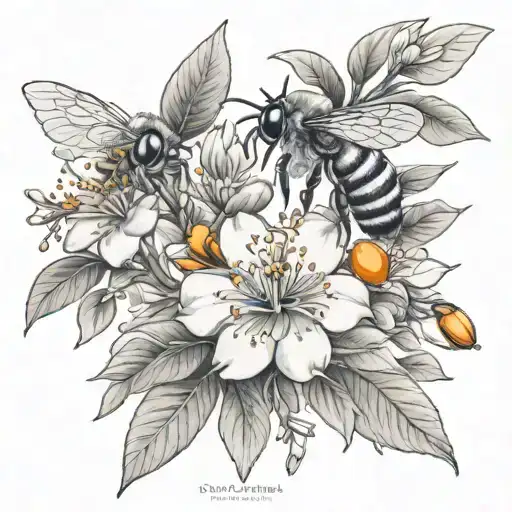 Honey Bee And Orange Blossom Tree