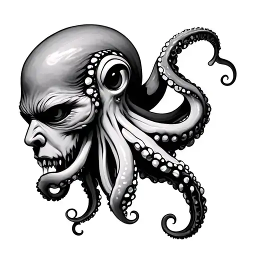 Evil Octopus Wrapped Around Ear On Side Of Head