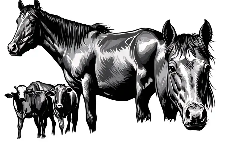 Triple Cross Ranch Landscape With Cattle Horses