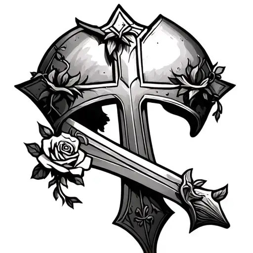 Armor Of God With Cross And Sword And Helmet With Rose And Vines
