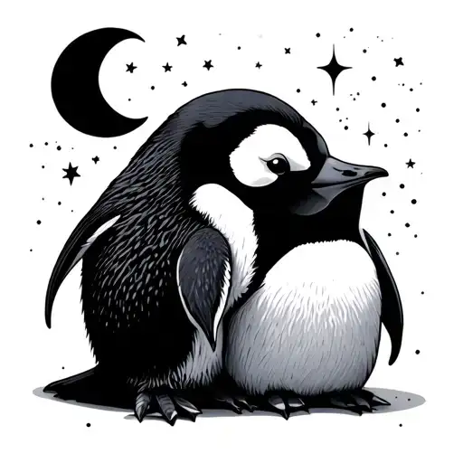 Penguin And Crescent Moon
