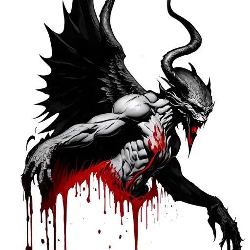 A Demon With Ripped Bleeding Angle Wings