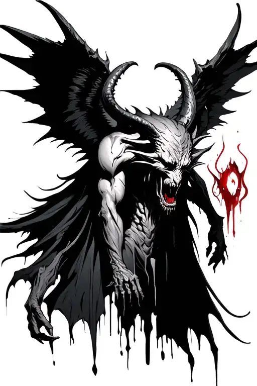 A Demon With Ripped Bleeding Angle Wings
