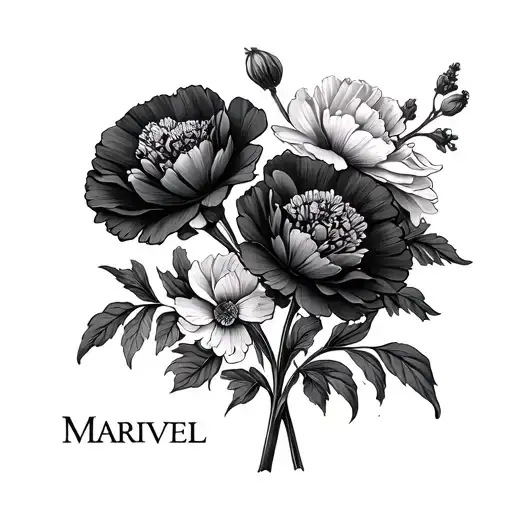 The Name Marivel With Carnations Flowers Blooming