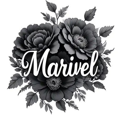 The Name Marivel Is Cursive With Carnations Flowers Surrounding It