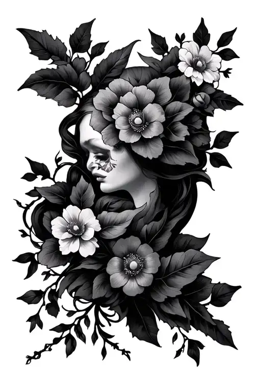 Vine And Flowers Wrapping Around The Body Made Esoteric Symbols