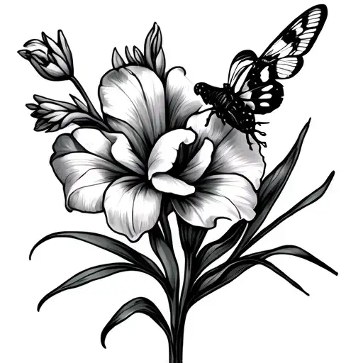 A Gladiolus Flower With A Tiger Moth Resting