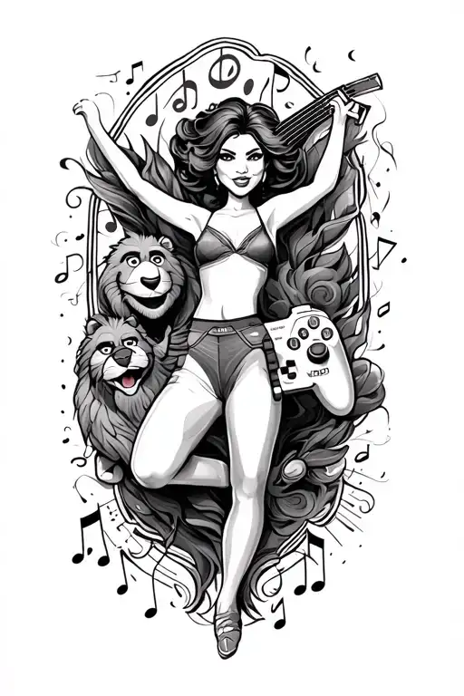 Dancer Figure With Leo And Music Notes And Animal From Muppets And Video Game Controller