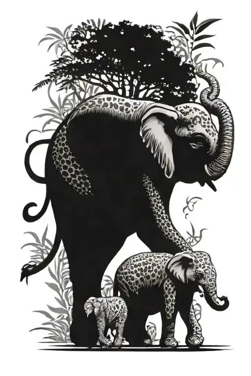 Elephant And Leopard Walking