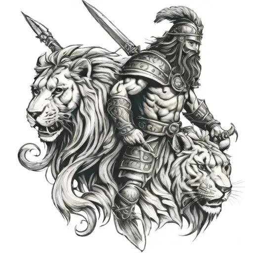 Warrior With Lions