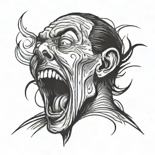 Screaming Face One Line Draw