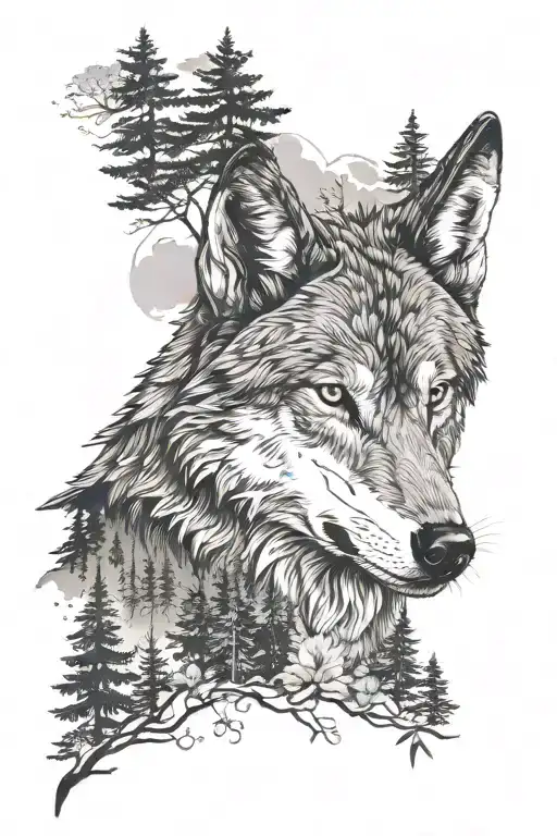 Wolf Head With Forest Landscape