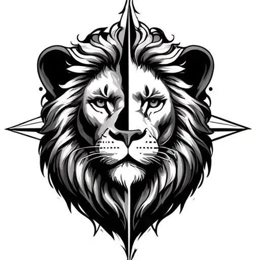 Half Compass And Half Lion Head