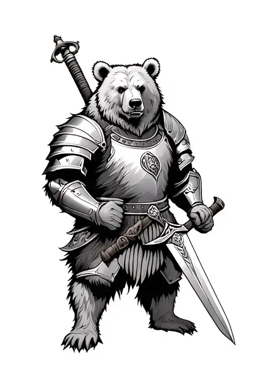 Bear Wearing Armour Holding A Sword