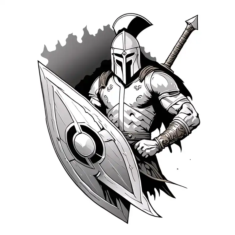 A Realistic Spartan Warrior Holding A Sword And Shield